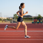 薄底シューズで美しいミッドフット着地をする日本人女性ランナー